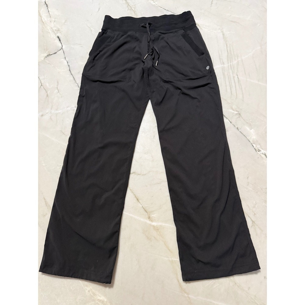 Lululemon Dance Studio Pant Black Pinstripe Wide Leg Drawstring Yoga Trousers